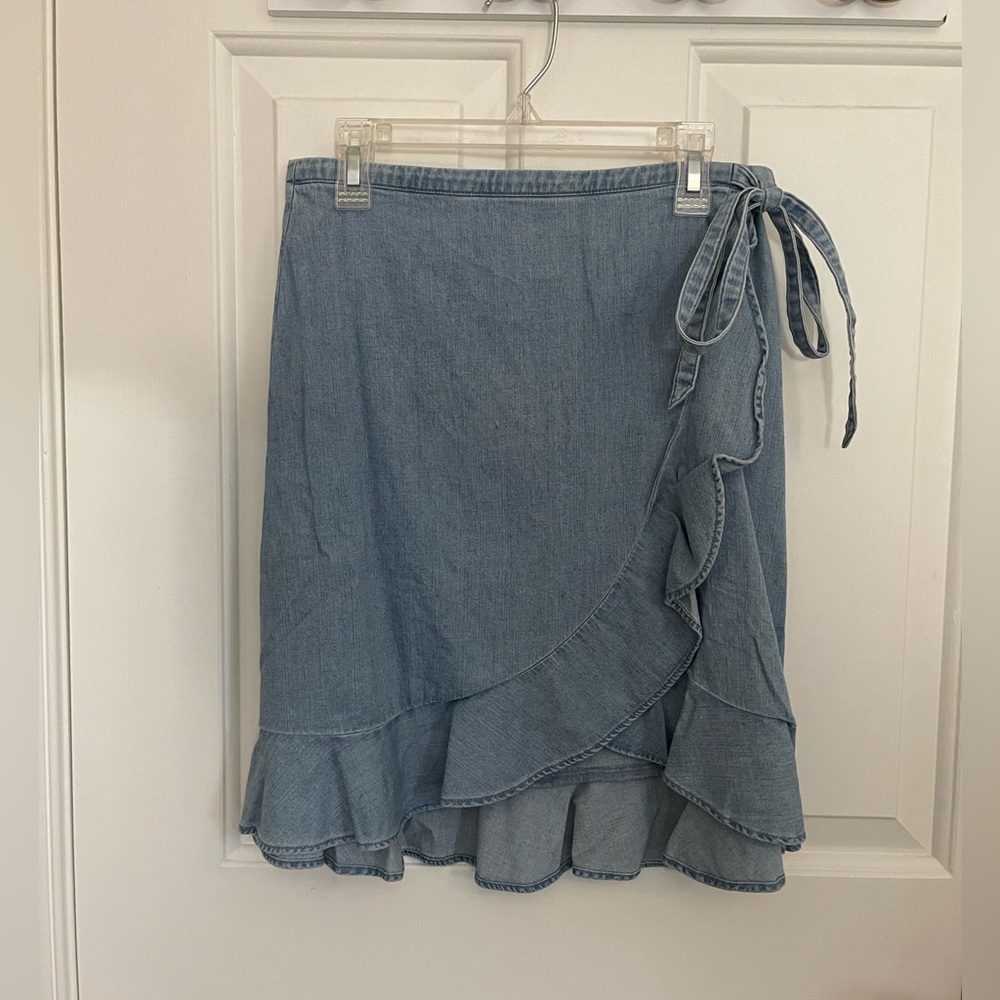 NWT Denim Wrap Ruffle Skirt